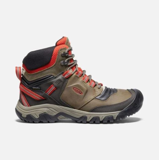 Keen Men's Ridge Flex Waterproof Boot-Dark Olive/Ketchup